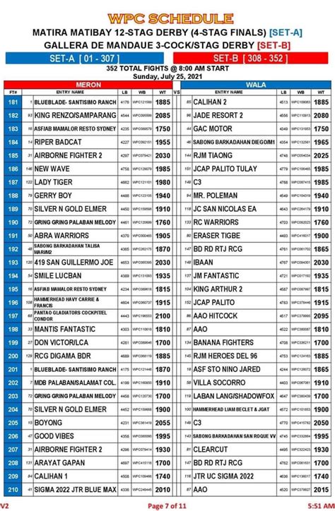 matina gallera derby schedule 2024